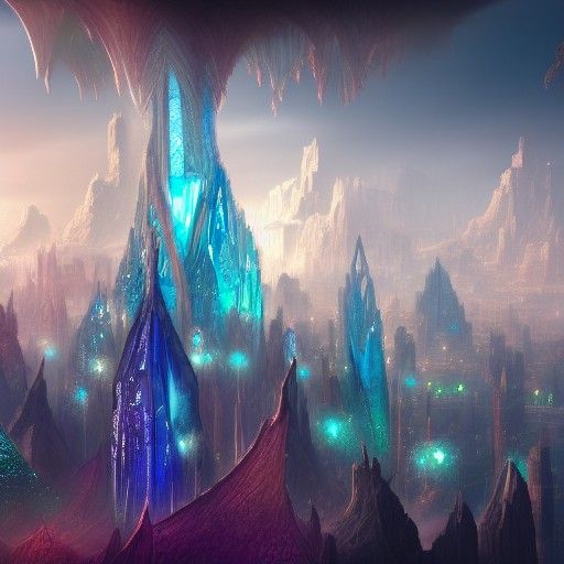 Glass City with Crystal Towers, High Fantasy Art