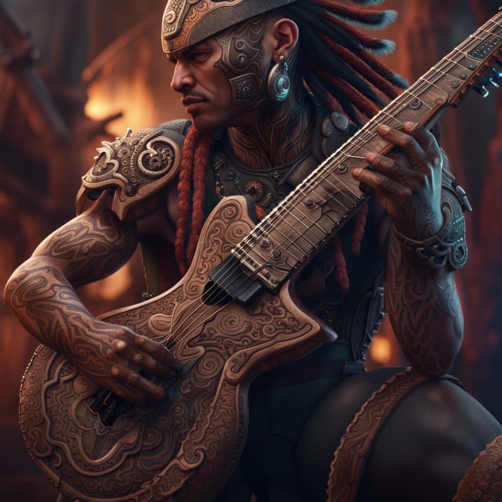 Maori Guitarist Soldier: Fantasy Concept Art