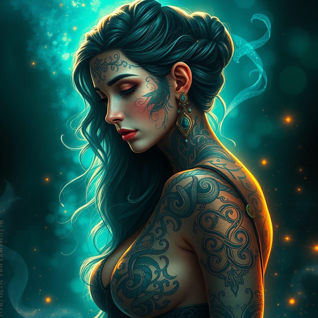 Ethereal Celtic Woman with Glowing Tattoos