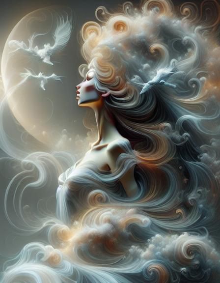 Ethereal Woman at Vanity Mirror in Fantasy Style