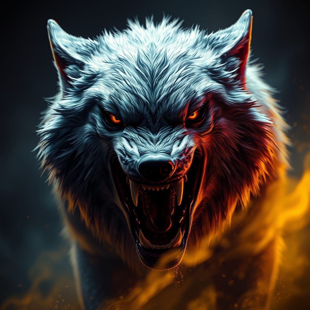 Majestic Dark Fantasy Wolf in Black and White