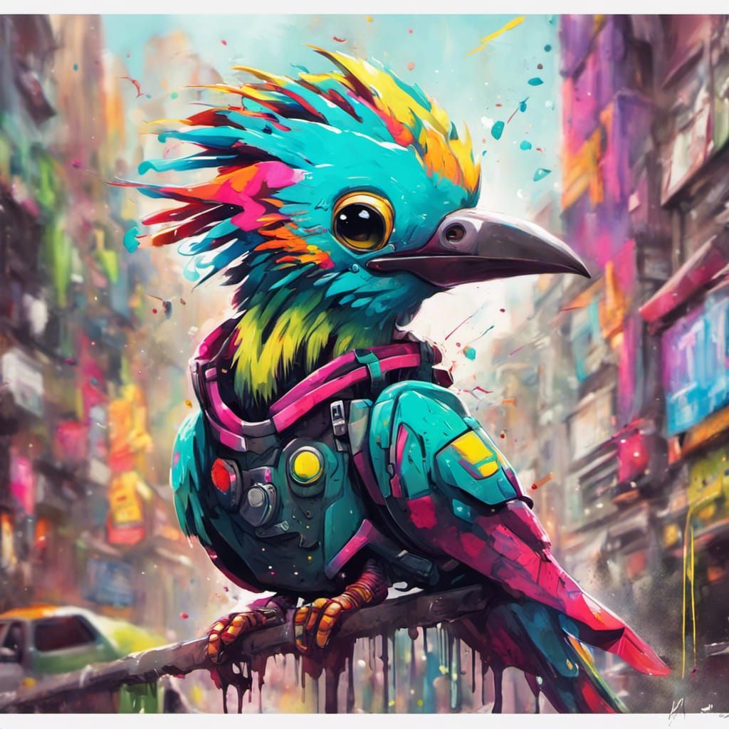 Cyberpunk Quetzal: Graffiti Art in Ultra Detail