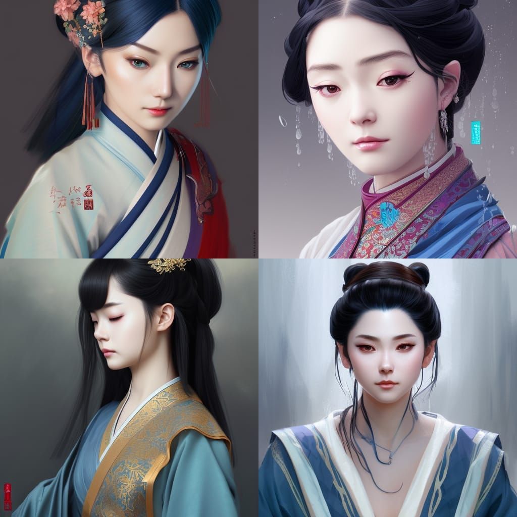 Elegant Water Goddess in Hanfu, Digital Portrait