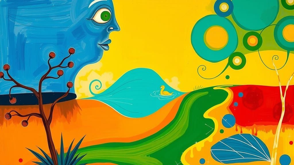 Vibrant Dadaism Scene with Symbolic Colors