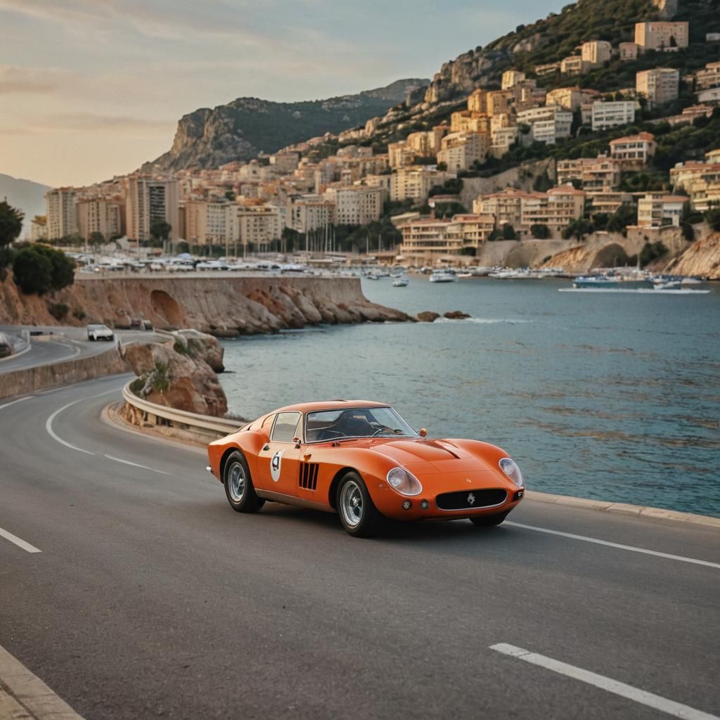 Ferrari 250 GTO Drives Monaco Bay at Sunset