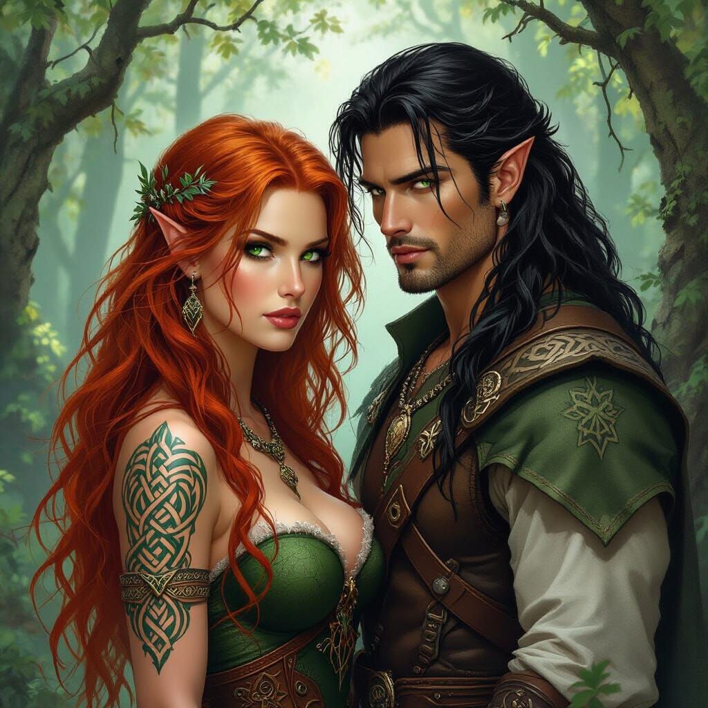 Fantasy Warrior Couple in Mystical Forest