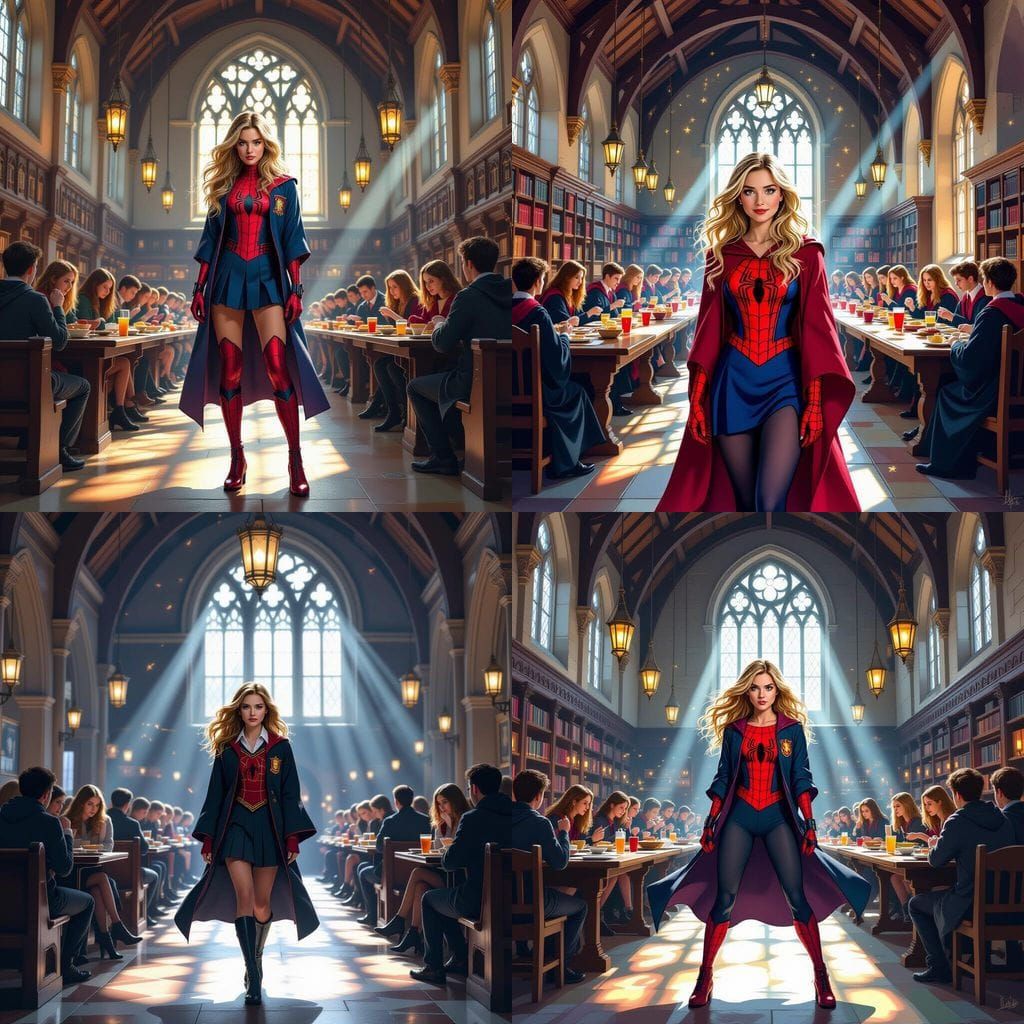 Hermione Granger in Spiderman Cosplay at Hogwarts Lunchroom