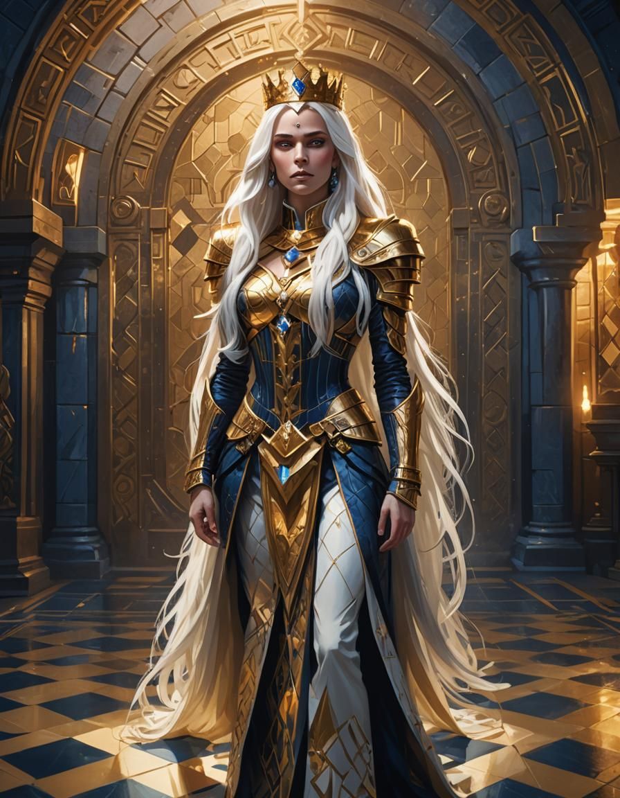 Fantasy Queen on Chessboard in Fauvist Art Deco Style