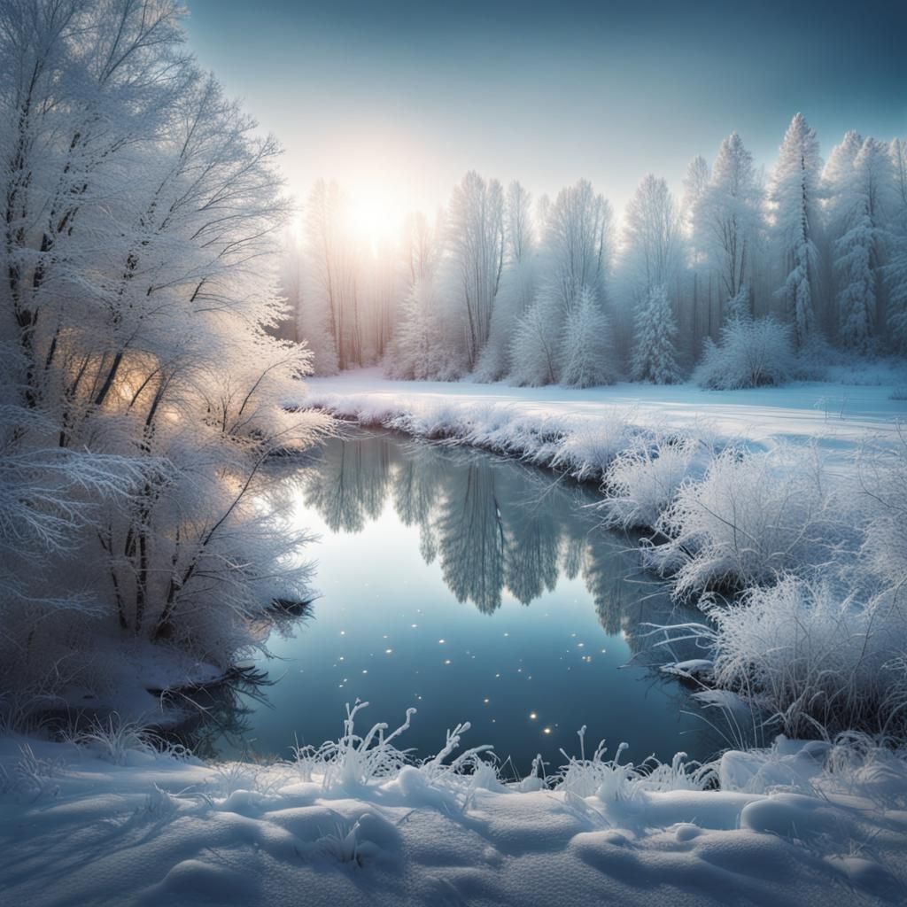 Surreal Winter Landscape with Frost and Reflections