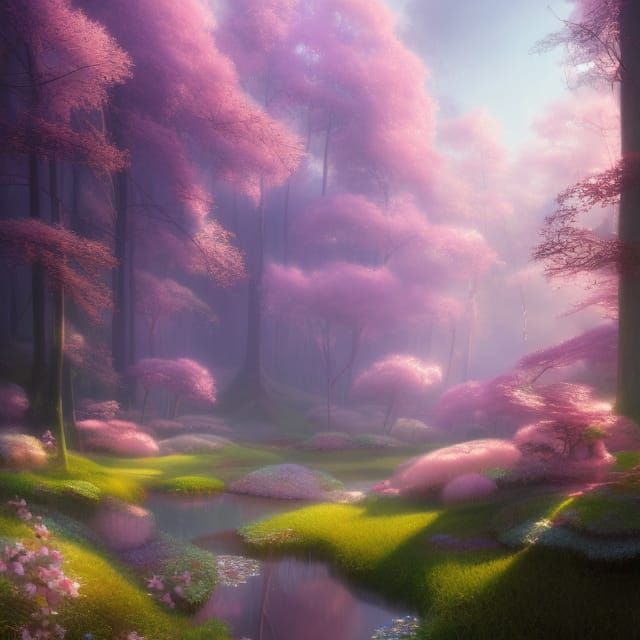 Enchanted Forest Landscape in Dreamy Pastel Colors