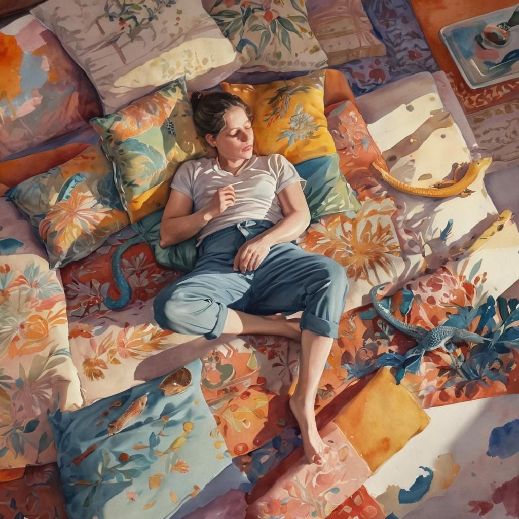 Loungeroom Lizard's Lie: Watercolour Portrait