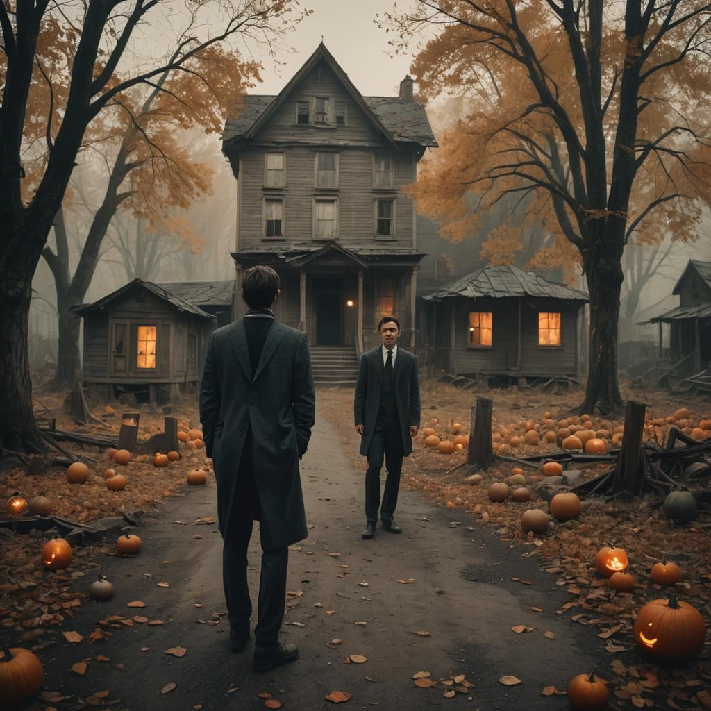 Eerie Autumn Village: Cinematic Film Still