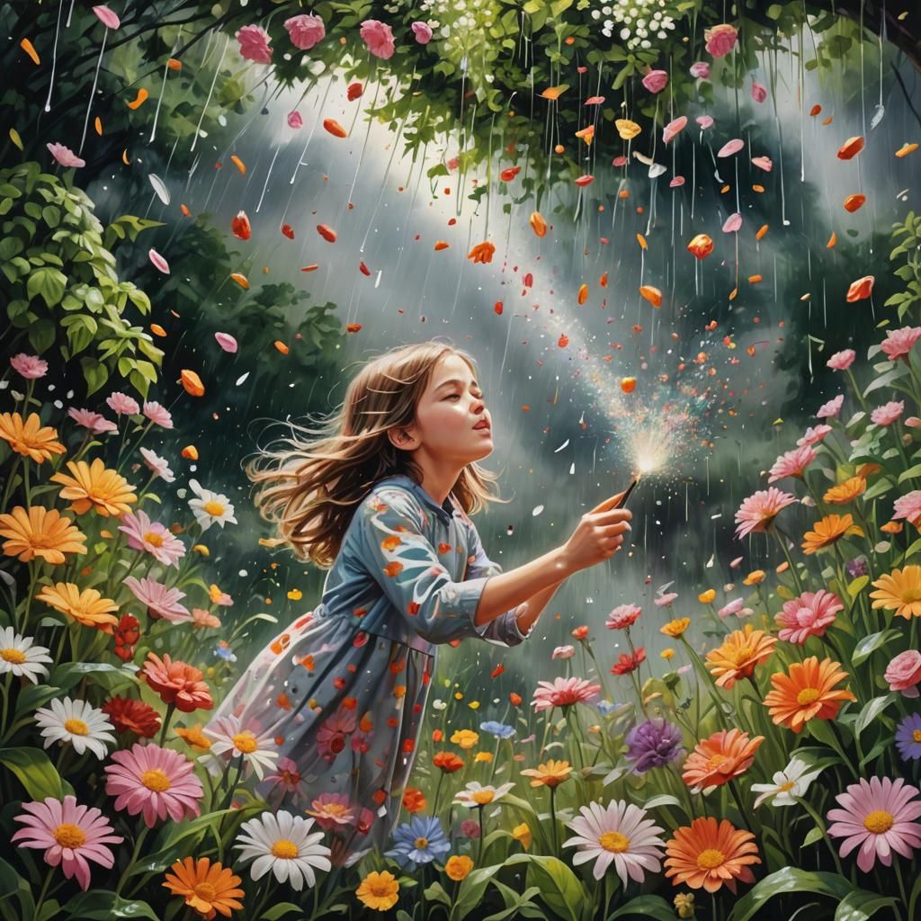 Explosion of Floral Blooms in Acrylic Painting