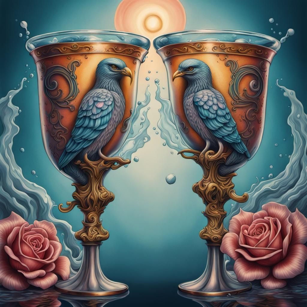Surreal Tattoo Tarot Two of Cups Card Design