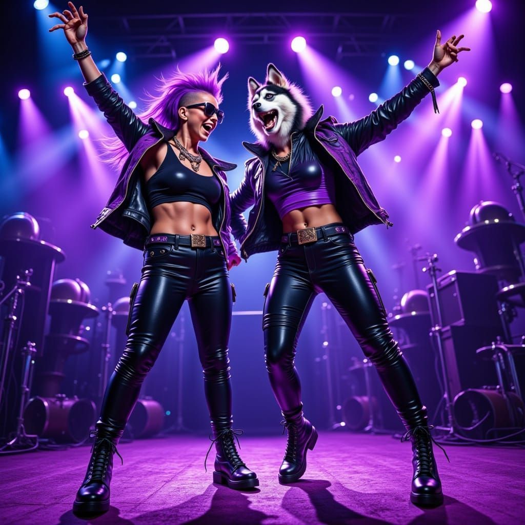 Punk Lady and Husky Sing Rock Song