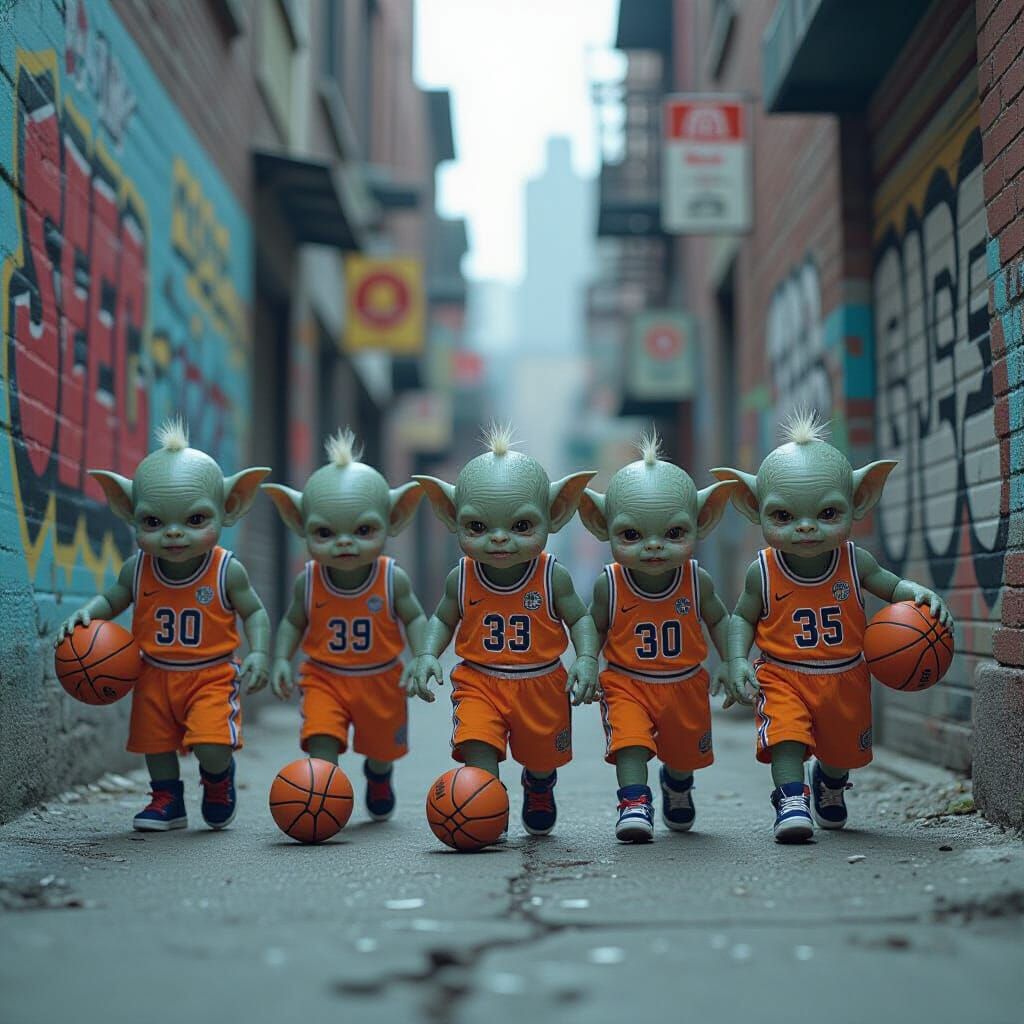 Grotesque Neon Basketball Babies in a Cinematic Style