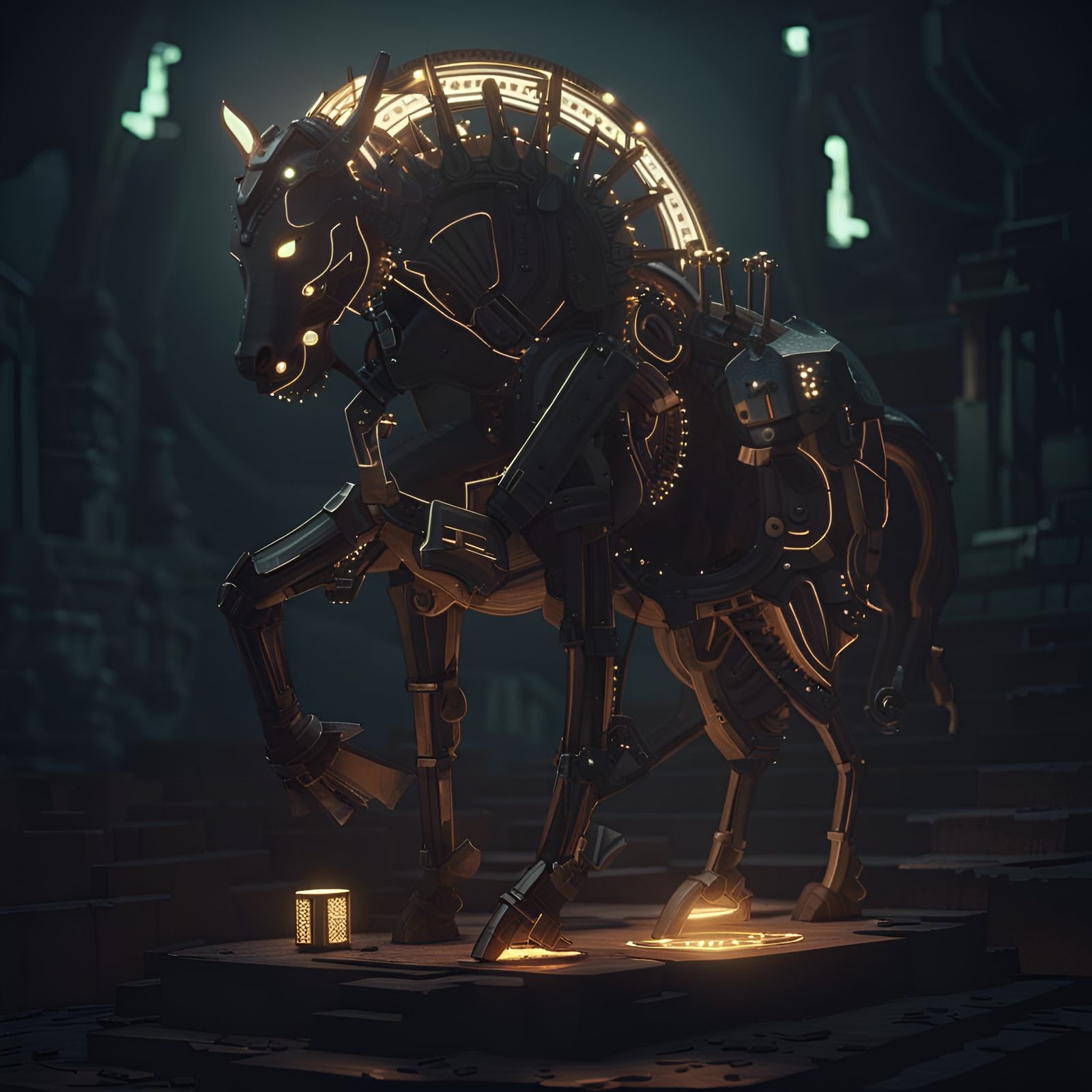Ancient Clockwork Centaur in Low-Poly Digital Art