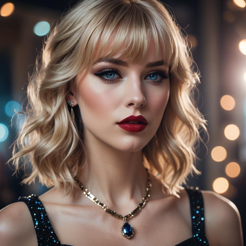 Cinematic Portrait of Popstar in Elegant Black Dress