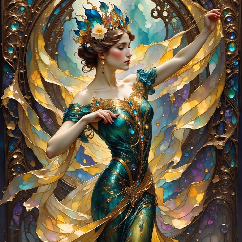 Glamorous Dancer in Art Nouveau Style