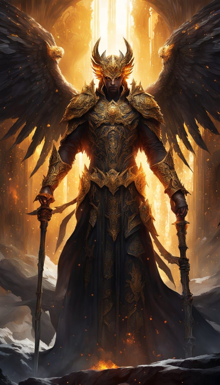 Colossal Seraphim Warrior in Fiery Obsidian Armor