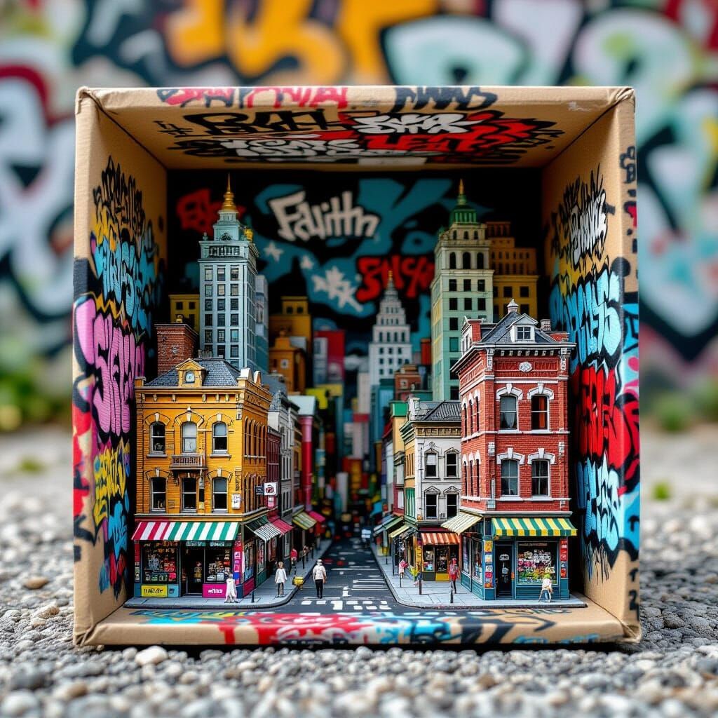 Hyperrealistic Miniature City Street Art in a Box
