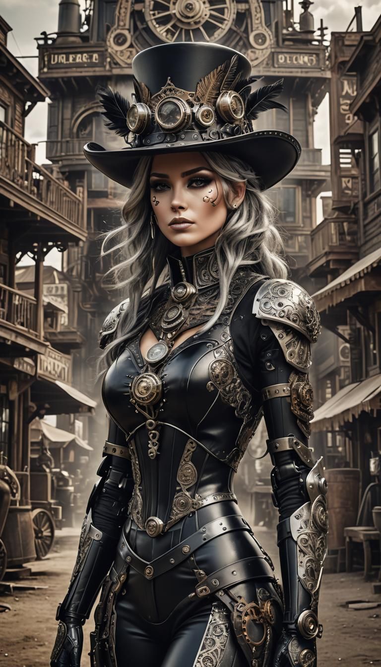 A stunning, cinematic photograph of a captivating steampunk ...