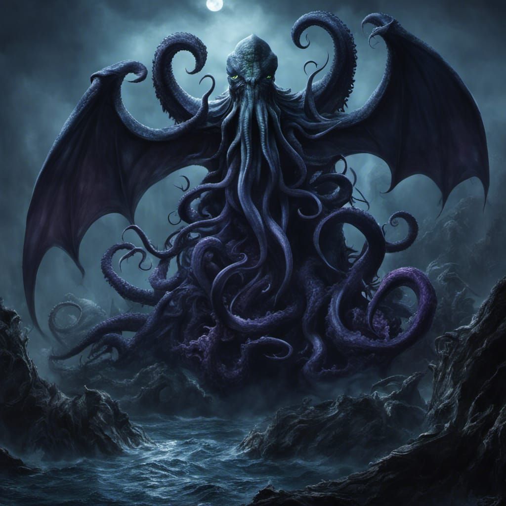 Photorealistic Cthulhu: Sinister Horror Oil Painting