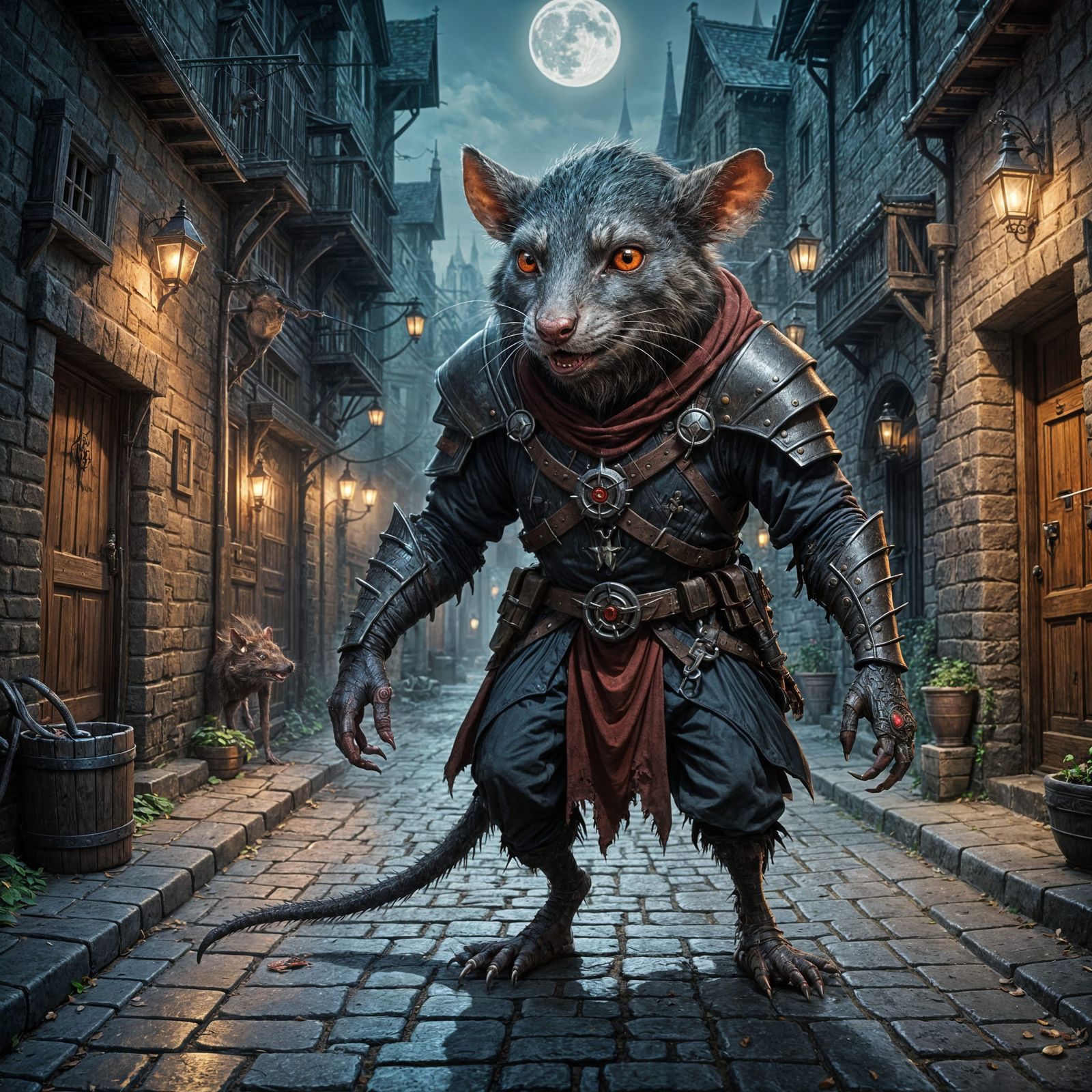 Fantastical Feral Hybrid Crouches in Medieval Alley