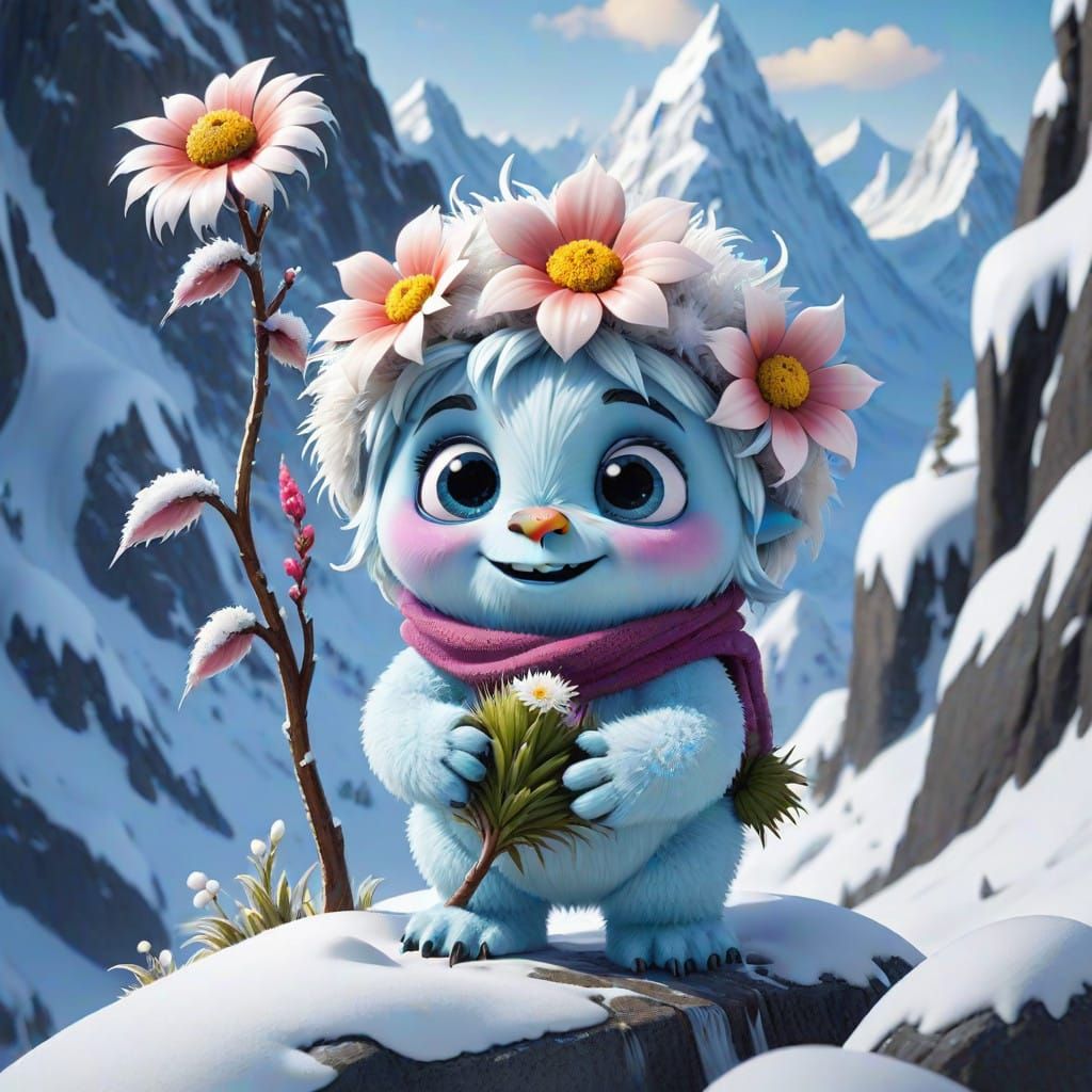Inquisitive Floral Being Explores Snowy Peaks for the Elusiv...