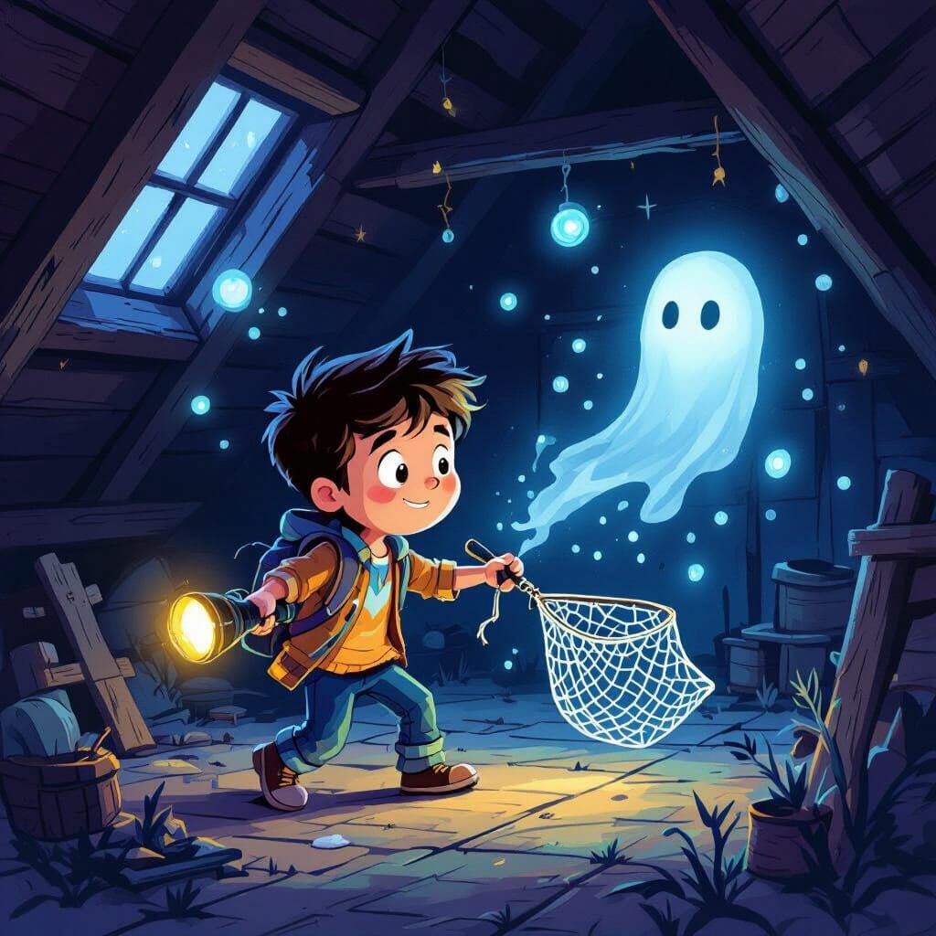 Boy Hunts for Ghosts in Old Attic
