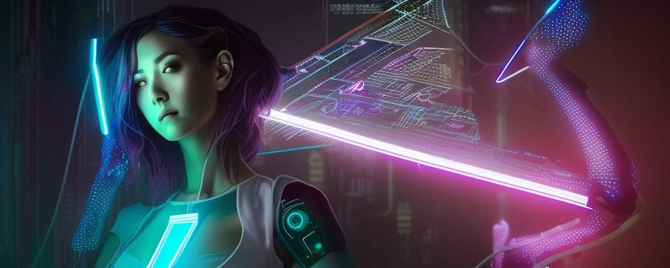 Cyberpunk Goddess Dancing with Data