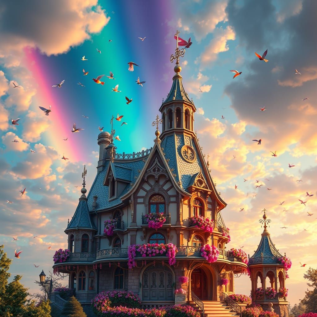 Whimsical Cinderella-Style Taubenhaus with Fantails and Rain...