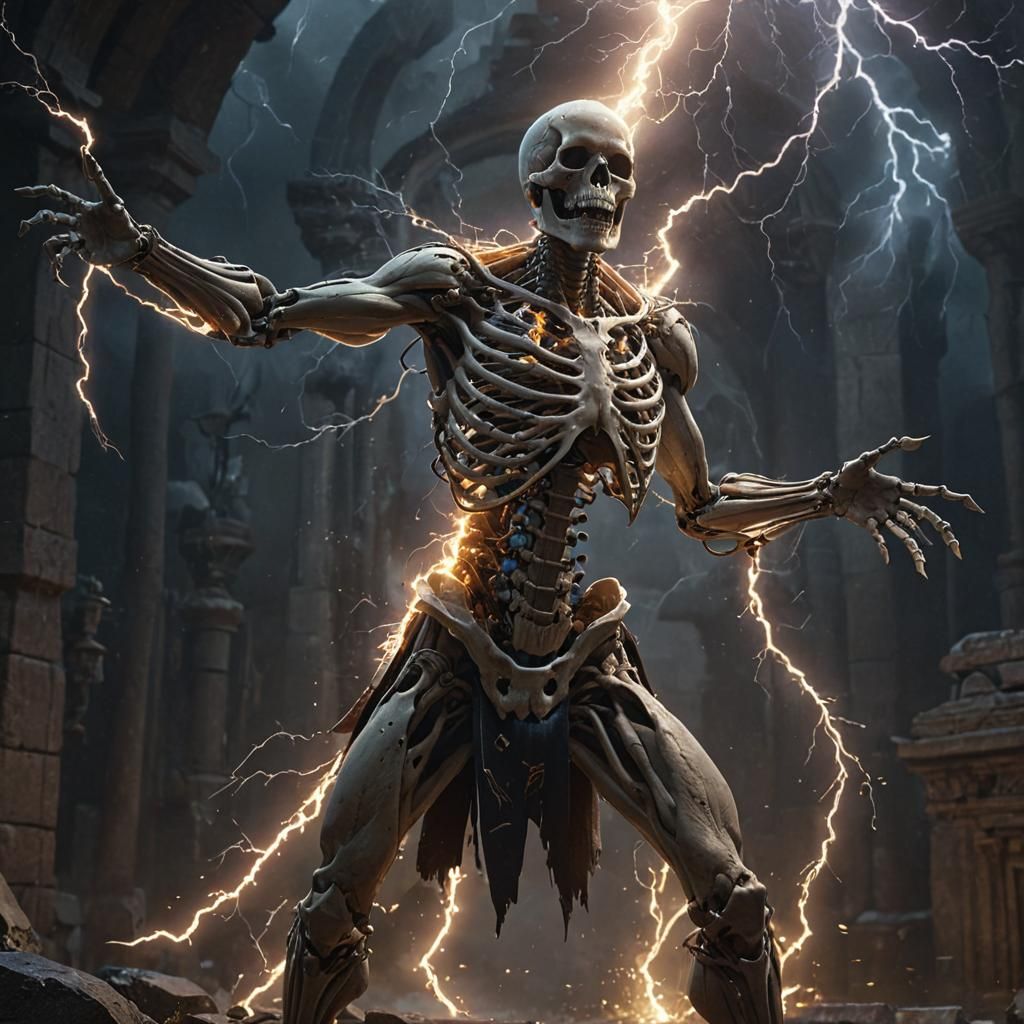 Mage Struck by Lightning: X-Ray Skeleton Art