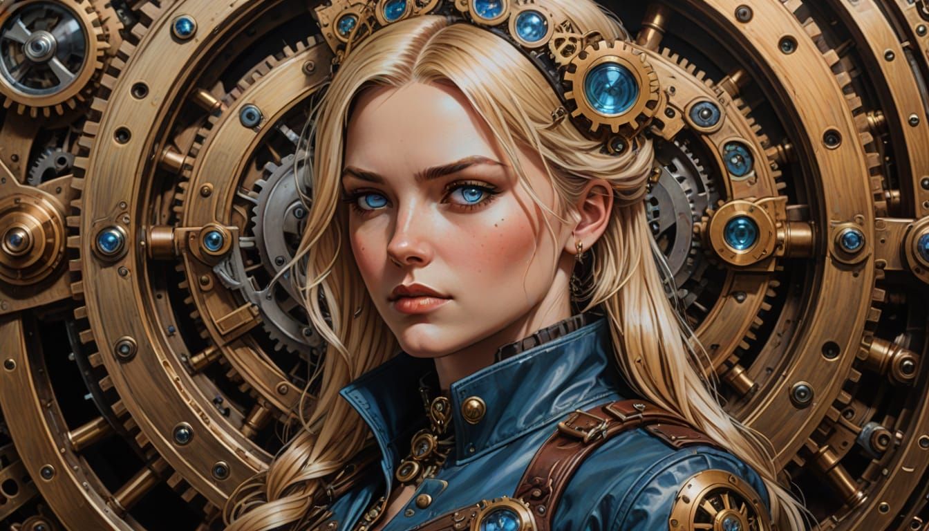 Steampunk Woman Portrait in Comic Book Style