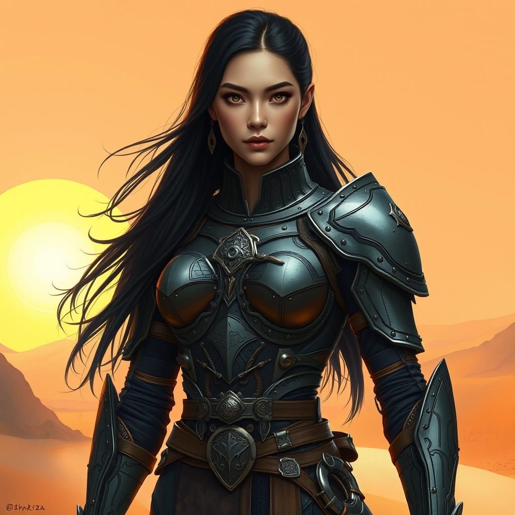 Surreal Desert Warrior in Cyberpunk Armor