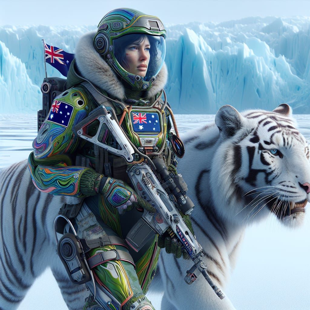 Australian Soldier and Tiger on Frozen Plain