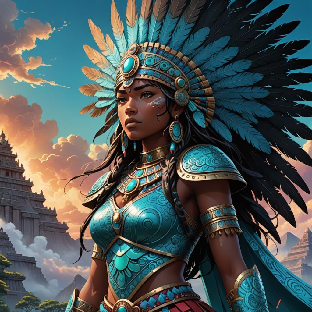 Majestic Aztec Princess in Cel-Shaded Splendor