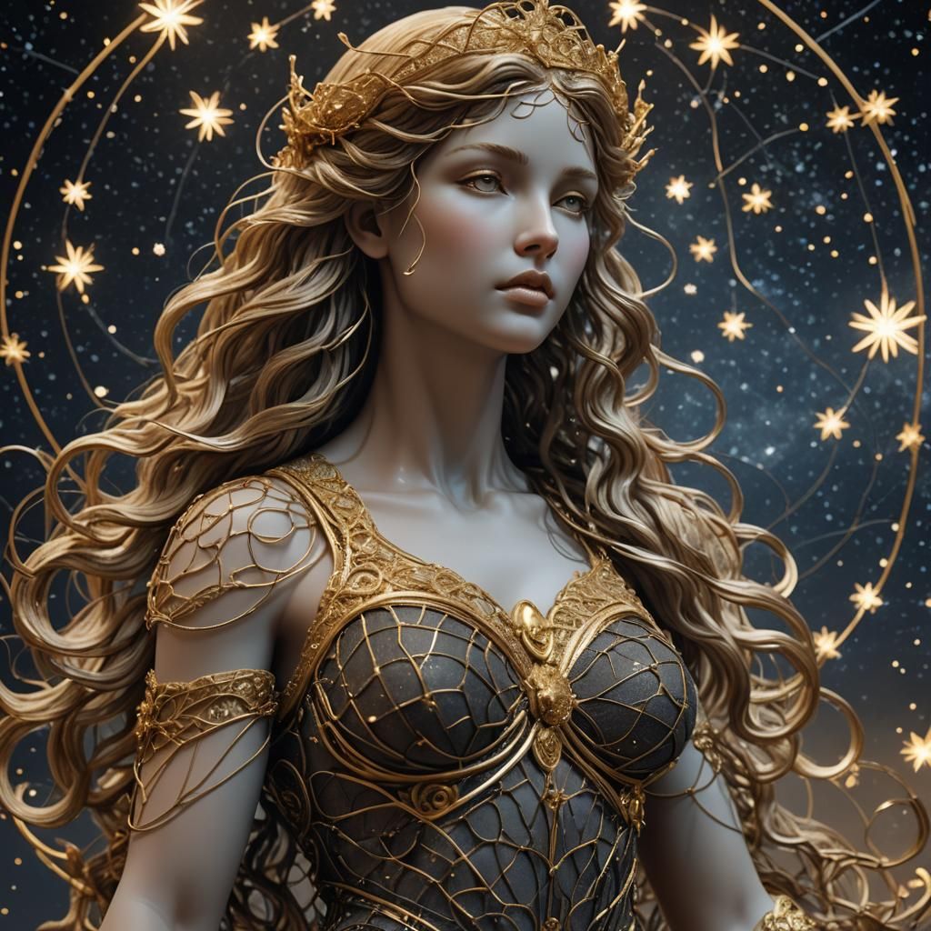 Hyper-Realistic Goddess in Starry Night