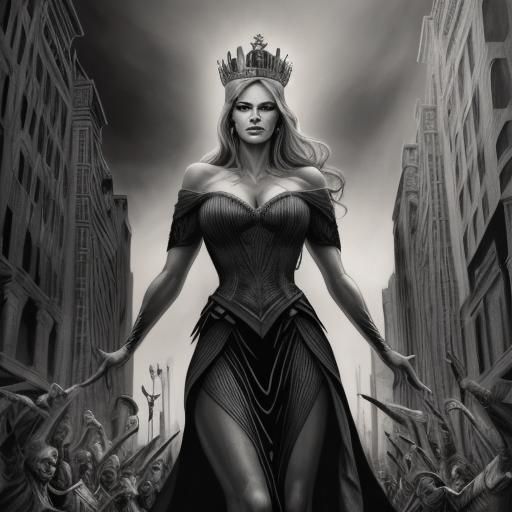 Regal Woman with Crown in Hyper-Realistic Comic Art
