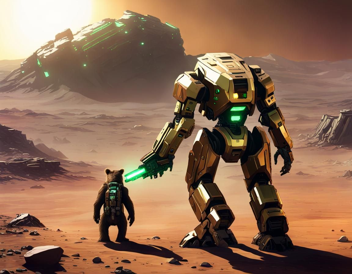 GDI Character with Mech Pet on Mars