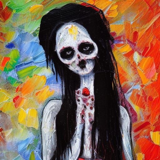 Dead Gothic Bride in Expressionist Oil Painting