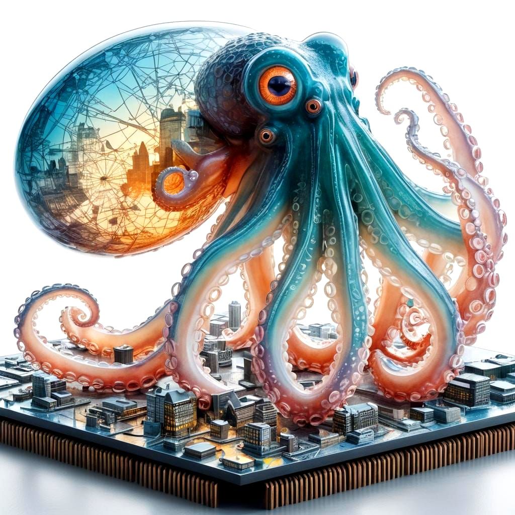 Octopus Overlooking London at Sunrise