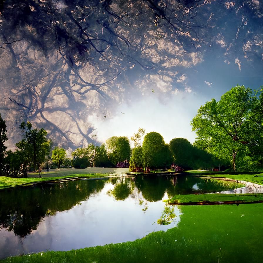 Pond Framed by Trees in Vintage Photographic Style
