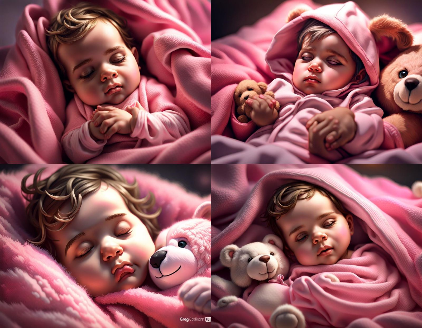 Baby Girl Sleeping with Teddy Bear Portrait