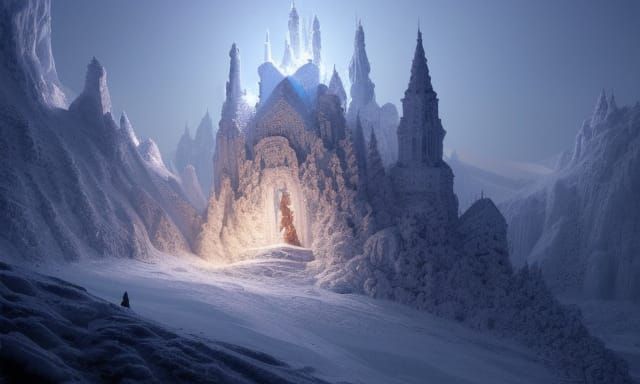 Majestic Ice Castle at Sunrise: Digital Matte Painting