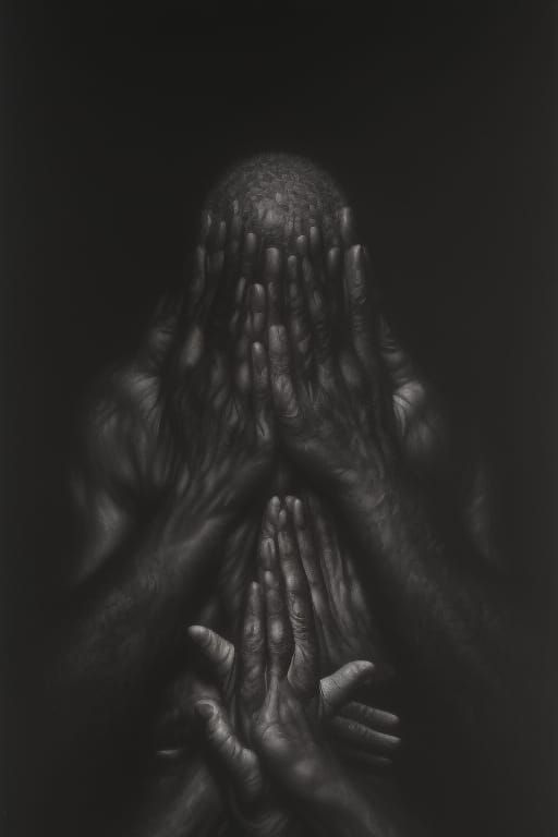 Detailed Praying Hands in Surrealist Style