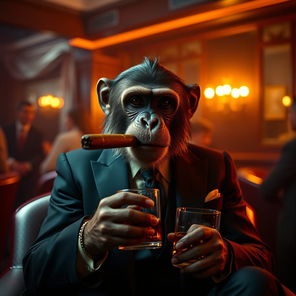 Charismatic Monkey in a Luxurious Nightclub