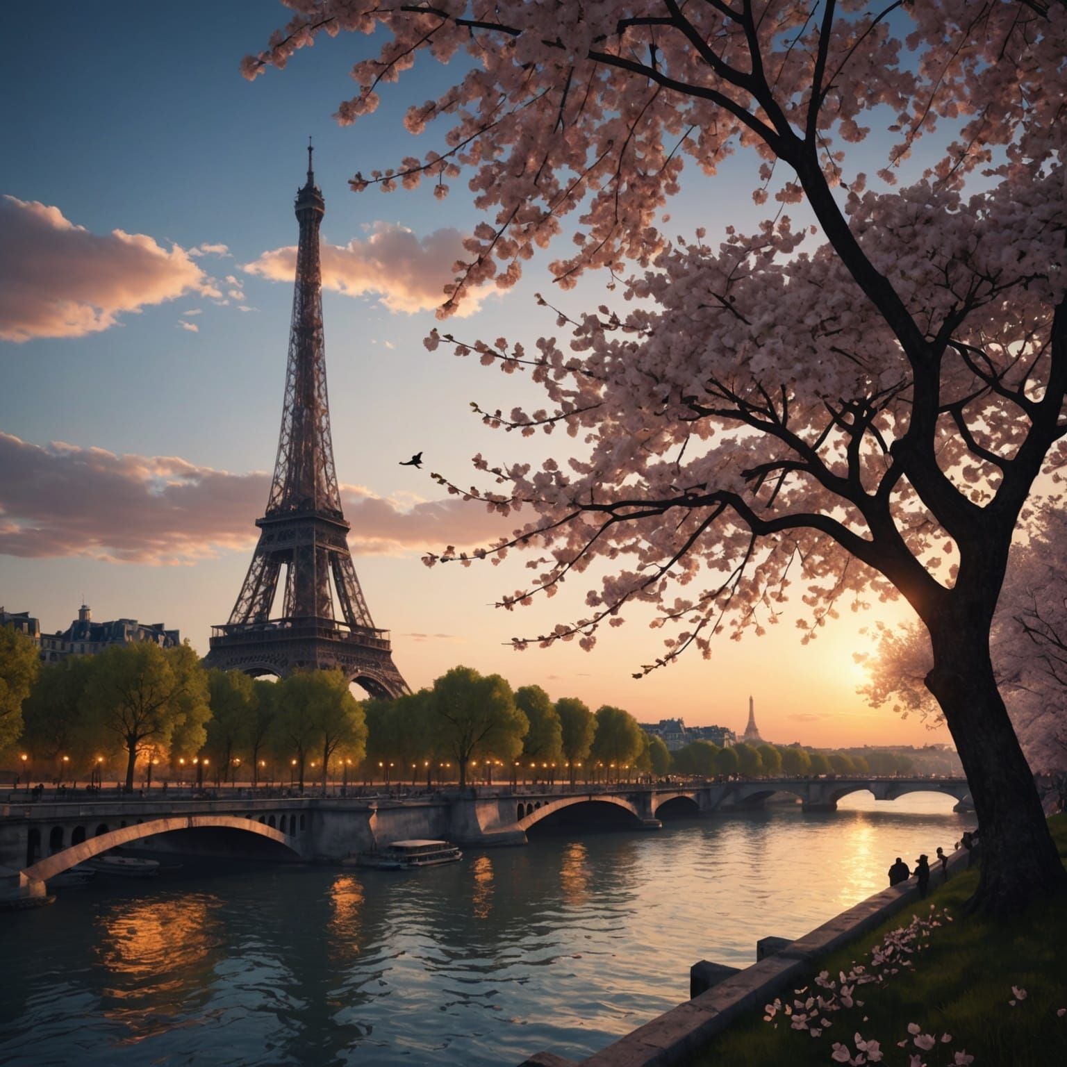Eiffel Tower Sunset: Dark Fantasy Concept Art