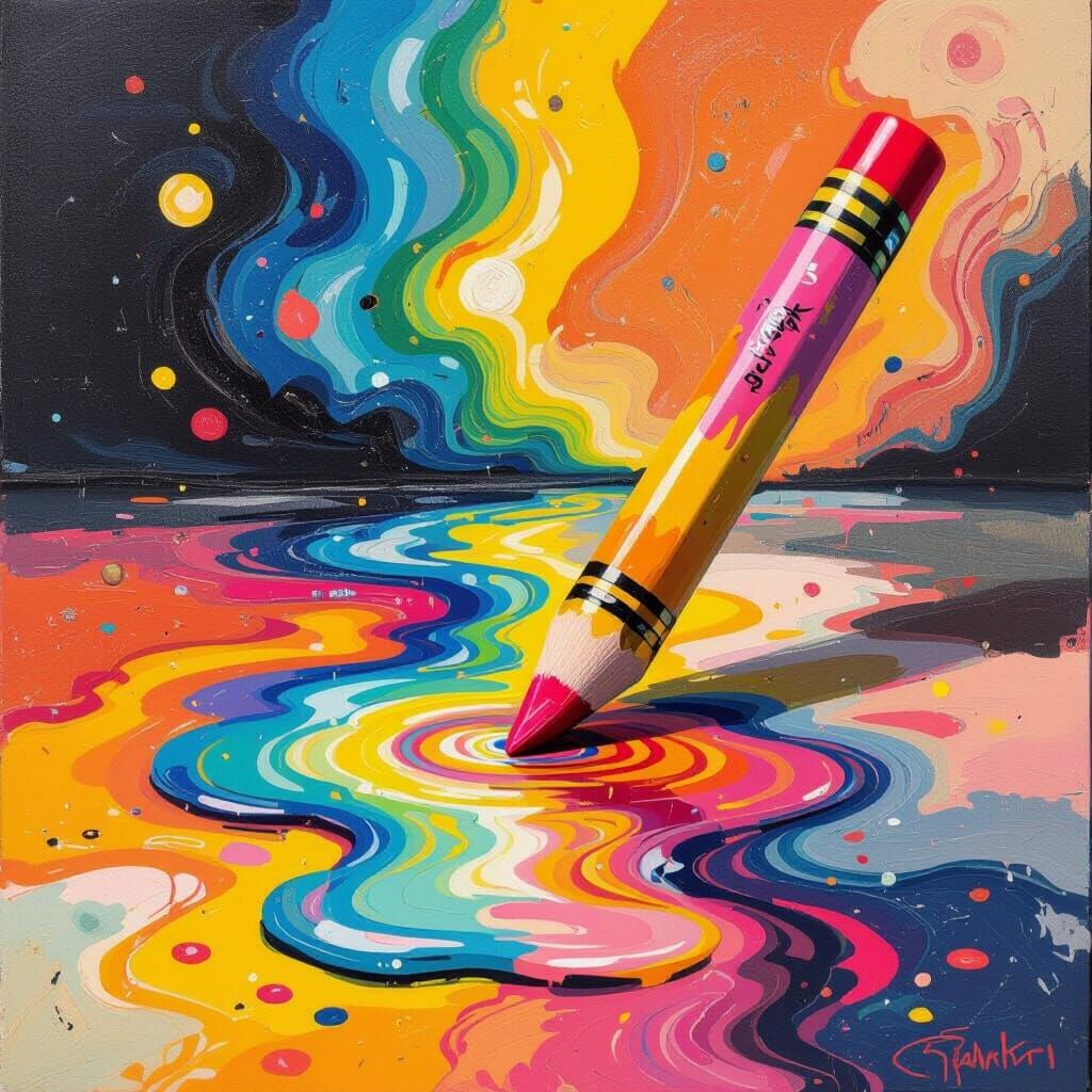 Melting Crayon in Surrealist Style with Vibrant Colors