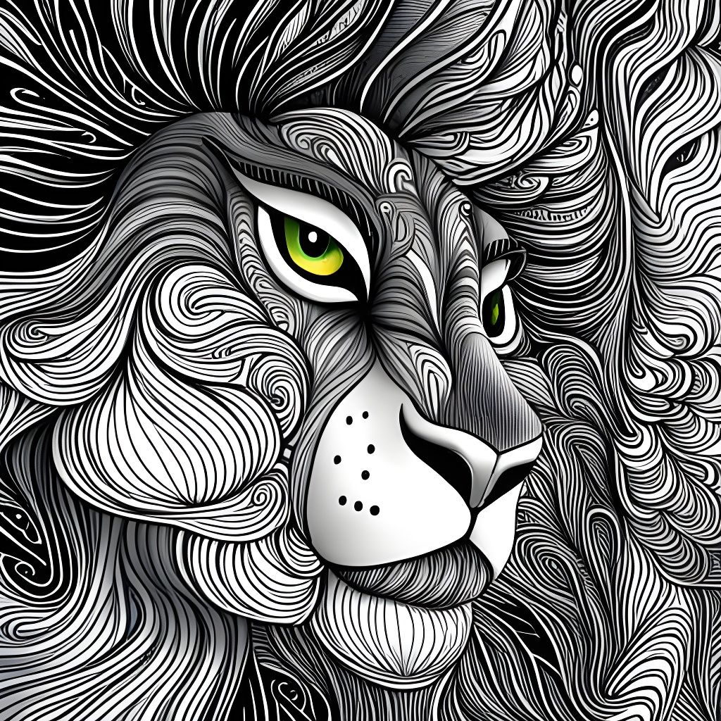 Lion Zentangle: Black and White Abstract Line Art